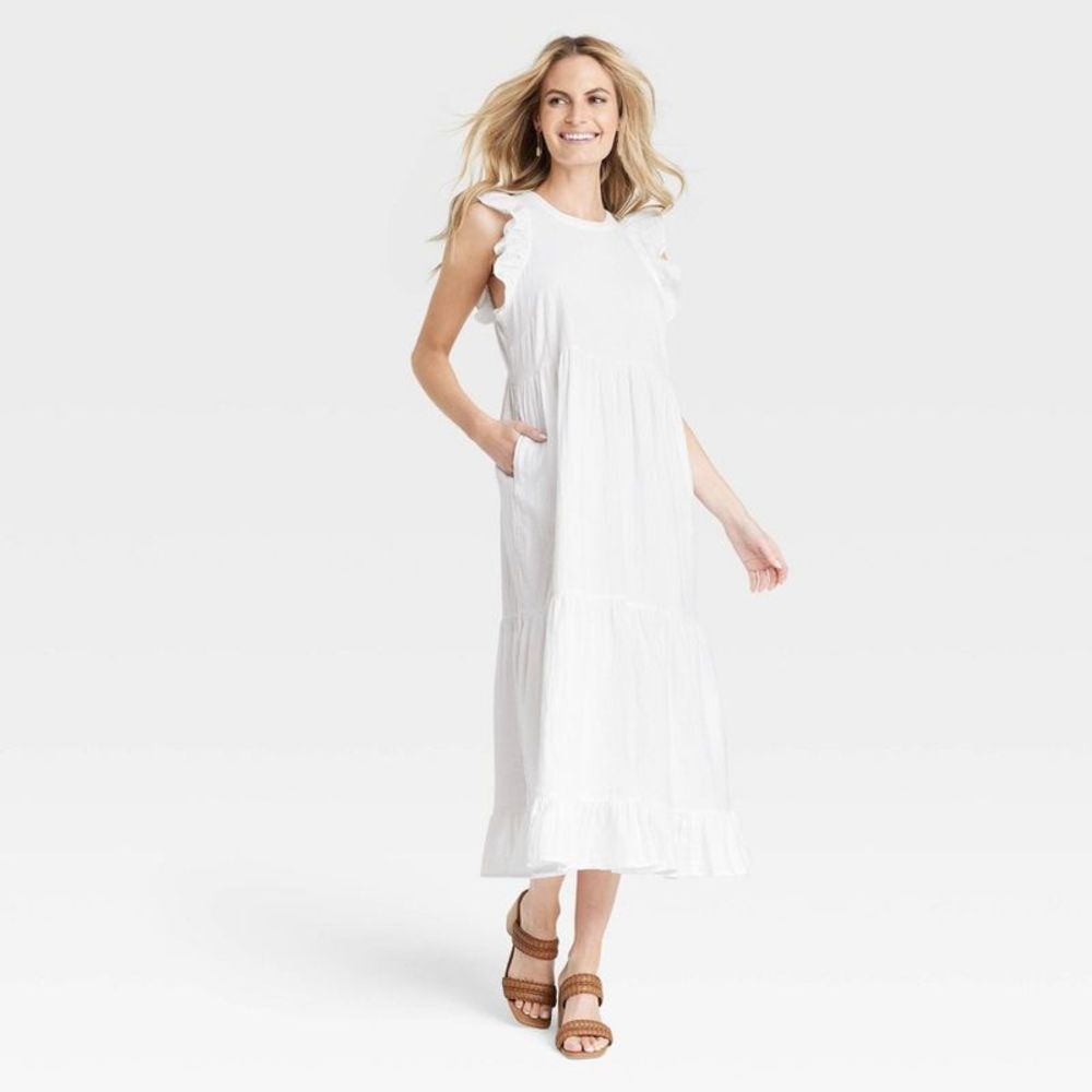 Women's Gauze Flutter Short Sleeve Dress - Universal Thread White XS